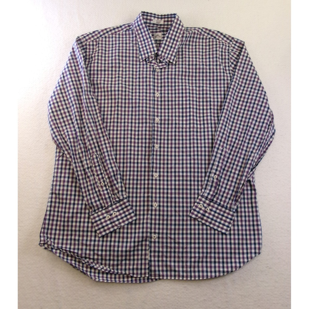 Peter Millar Mens XL Purple Blue Plaid Button Down Shirt MF12W199 Cotton